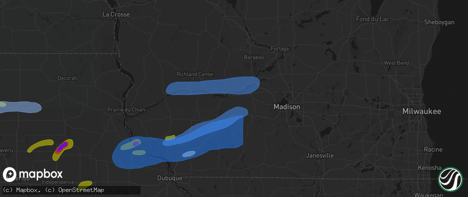 Hail map in Arena, WI on July 2, 2026