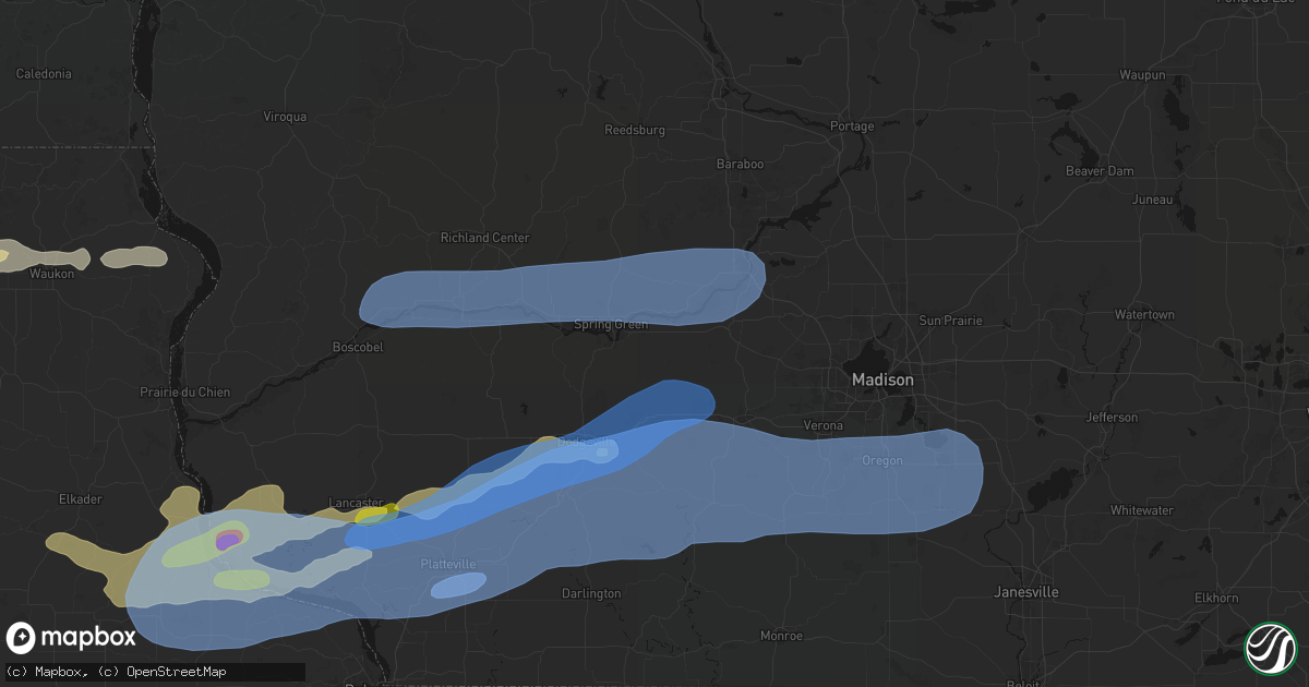 Hail map in Arena, WI on July 2, 2026