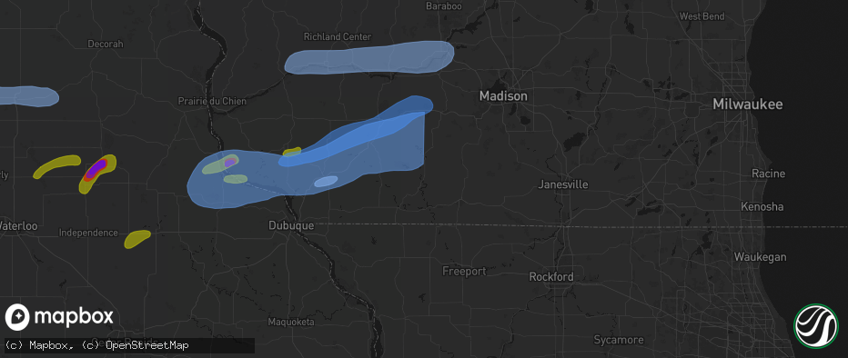 Hail map in Argyle, WI on July 2, 2026