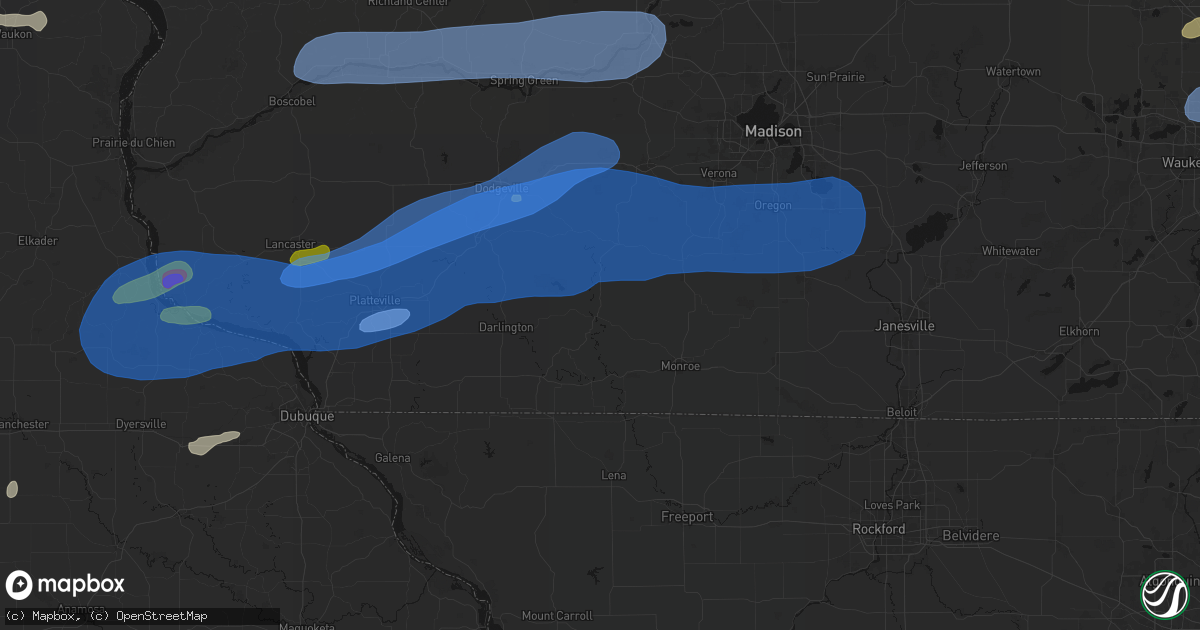 Hail map in Argyle, WI on July 2, 2026