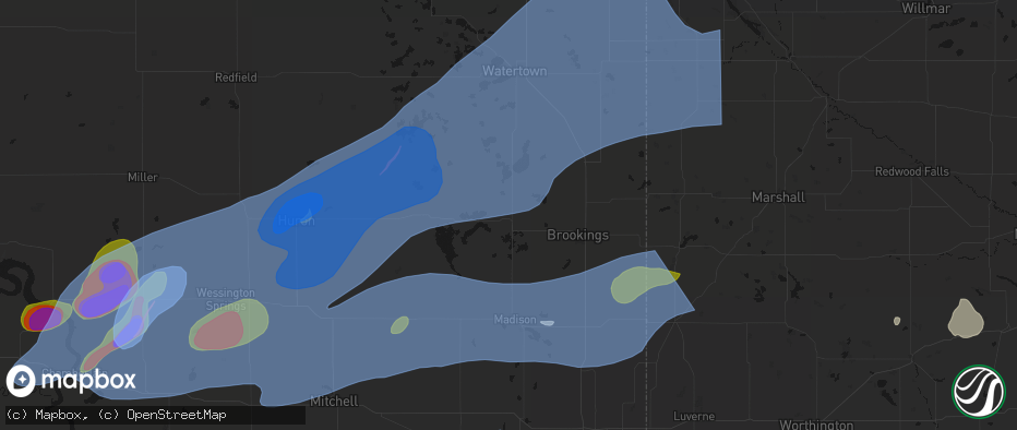 Hail map in Arlington, SD on July 2, 2026