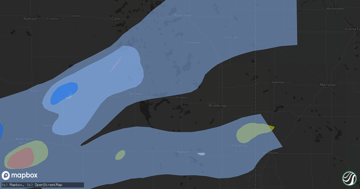 Hail map in Arlington, SD on July 2, 2026