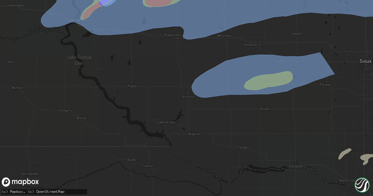Hail map in Armour, SD on July 2, 2026