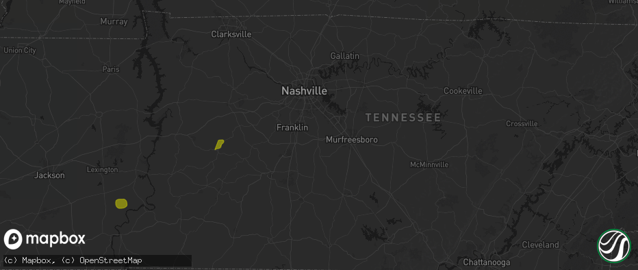 Hail map in Arrington, TN on July 2, 2026
