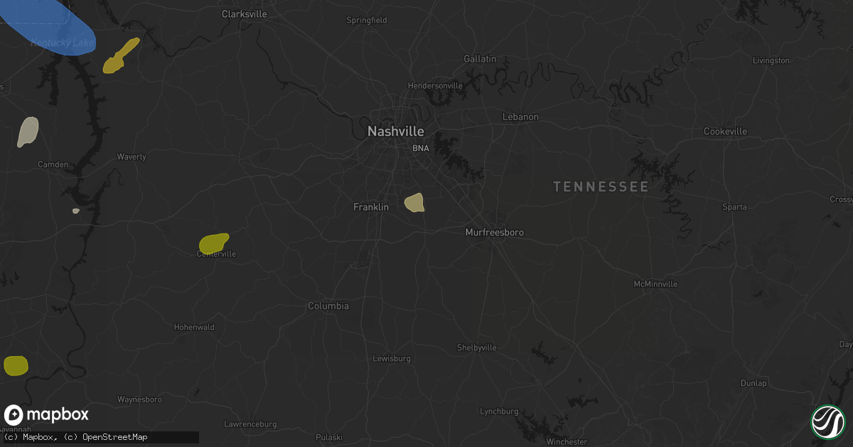 Hail map in Arrington, TN on July 2, 2026