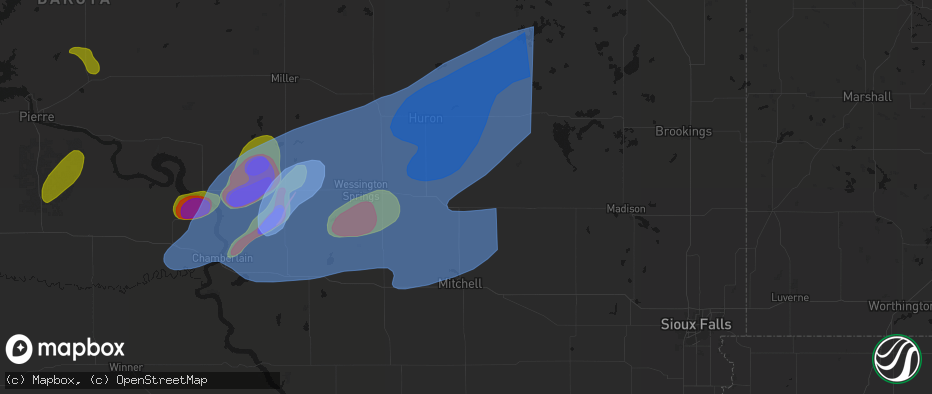 Hail map in Artesian, SD on July 2, 2026