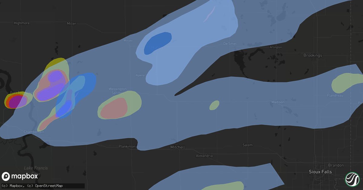 Hail map in Artesian, SD on July 2, 2026
