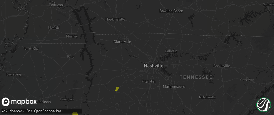 Hail map in Ashland City, TN on July 2, 2026