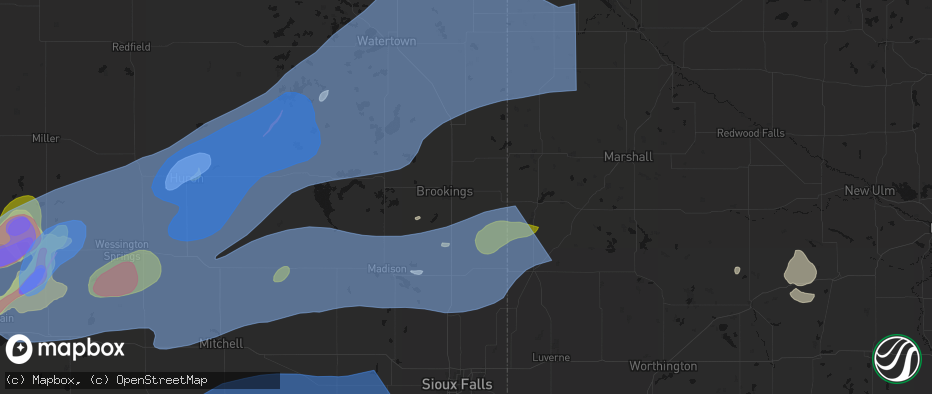 Hail map in Aurora, SD on July 2, 2026