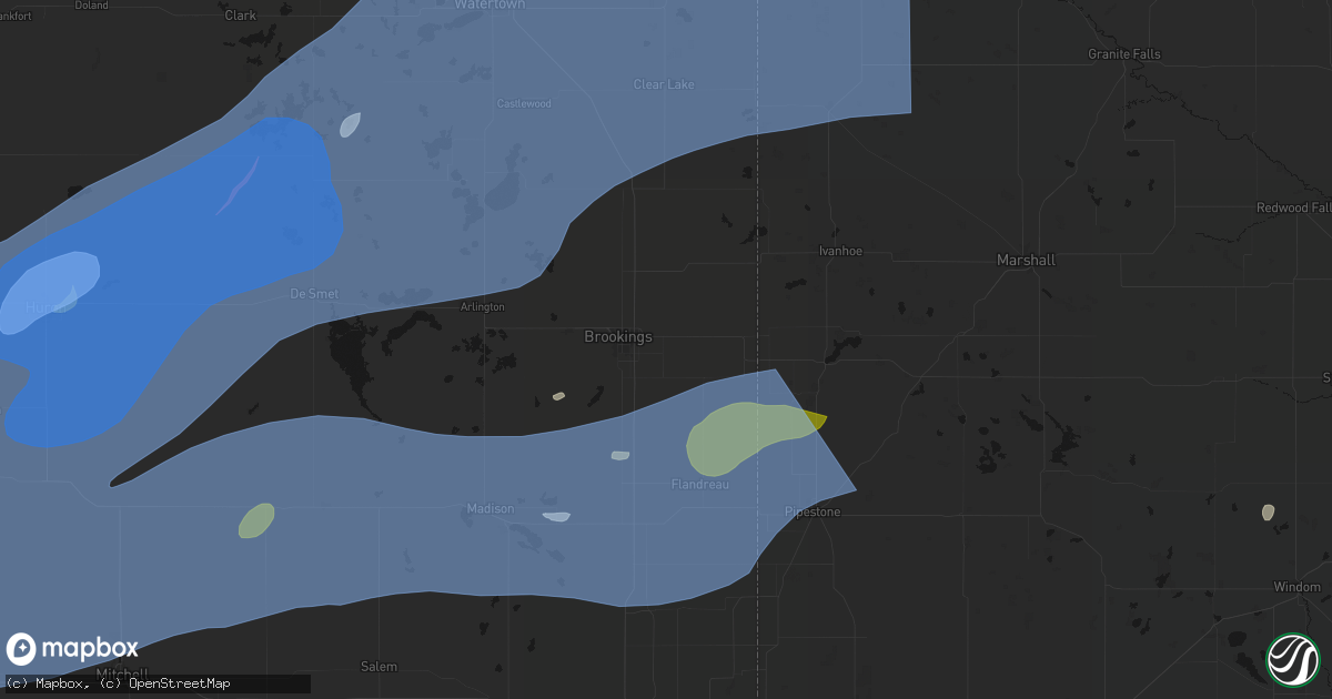Hail map in Aurora, SD on July 2, 2026