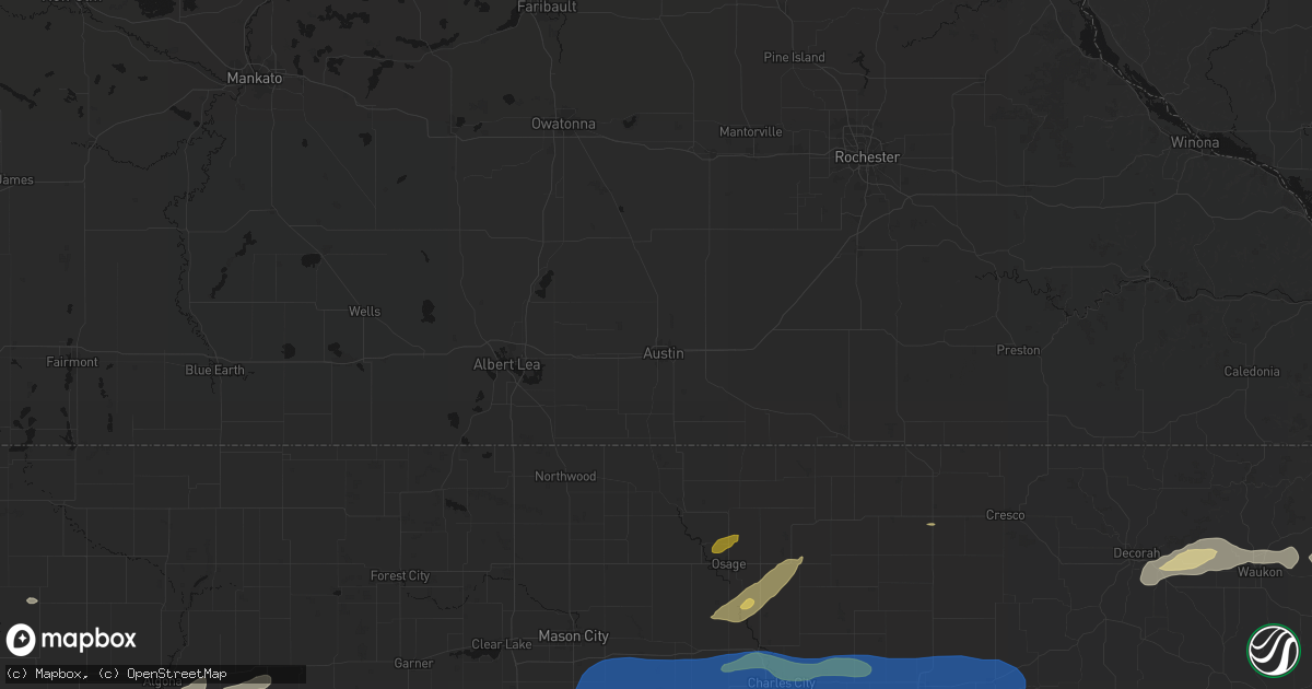 Hail map in Austin, MN on July 2, 2026