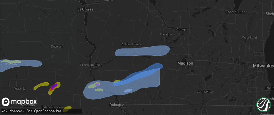 Hail map in Avoca, WI on July 2, 2026