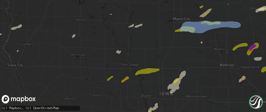 Hail map in Badger, IA on July 2, 2026