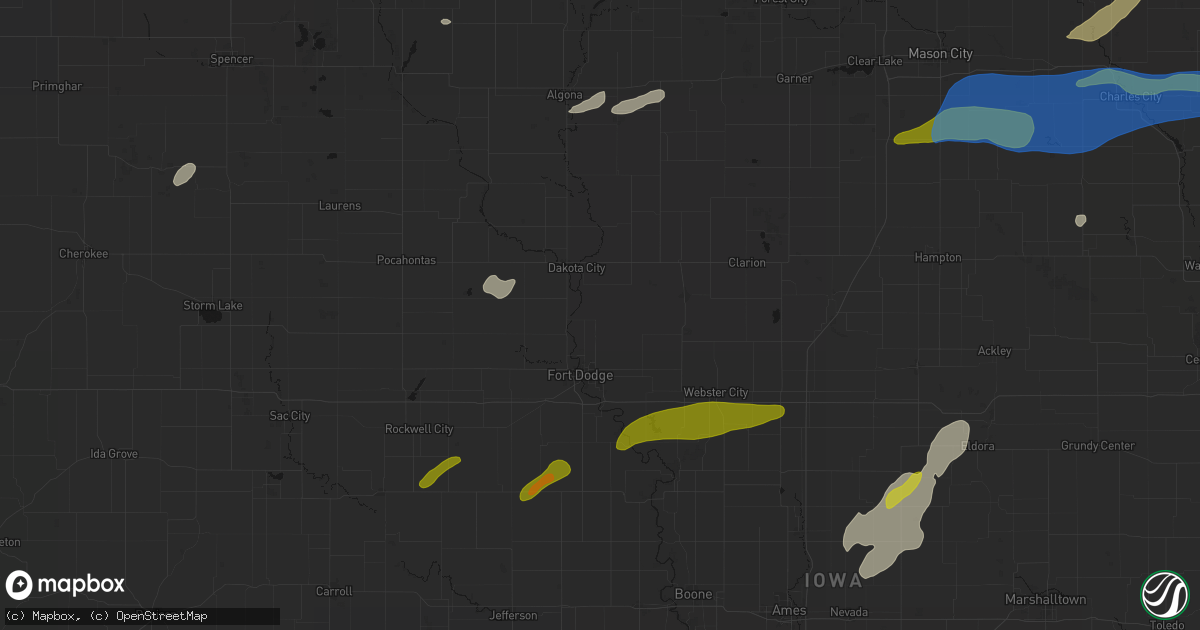 Hail map in Badger, IA on July 2, 2026