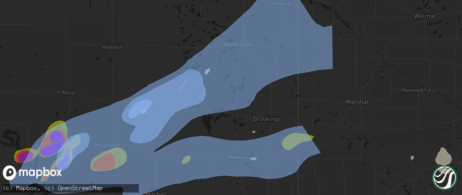 Hail map in Badger, SD on July 2, 2026