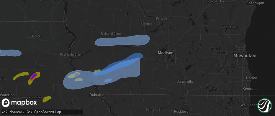 Hail map in Barneveld, WI on July 2, 2026