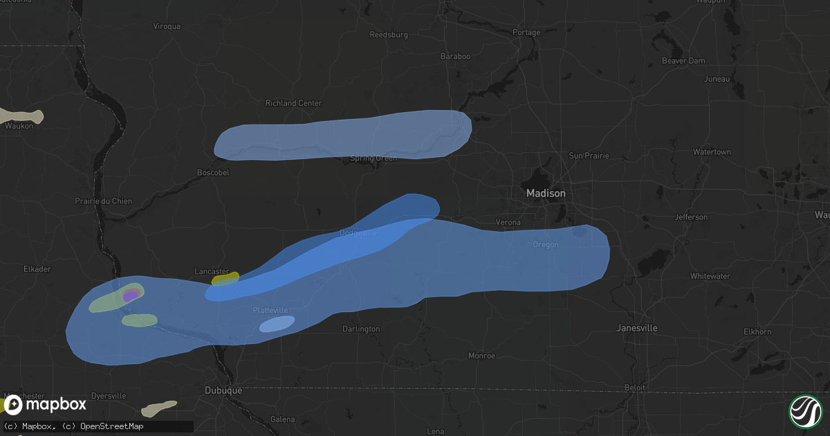 Hail map in Barneveld, WI on July 2, 2026