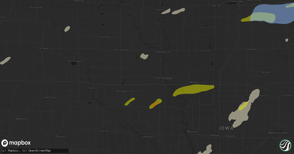 Hail map in Barnum, IA on July 2, 2026
