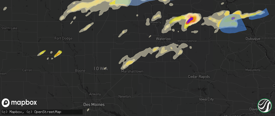 Hail map in Beaman, IA on July 2, 2026
