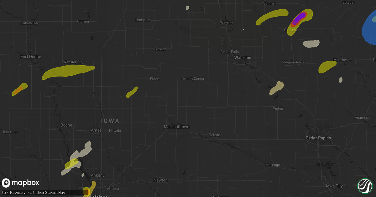 Hail map in Beaman, IA on July 2, 2026