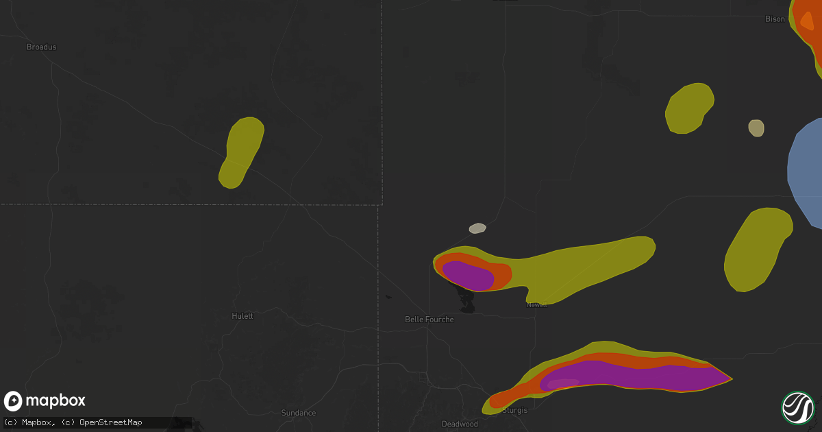 Hail map in Belle Fourche, SD on July 2, 2026