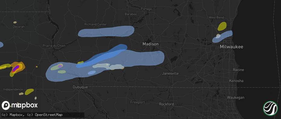 Hail map in Belleville, WI on July 2, 2026