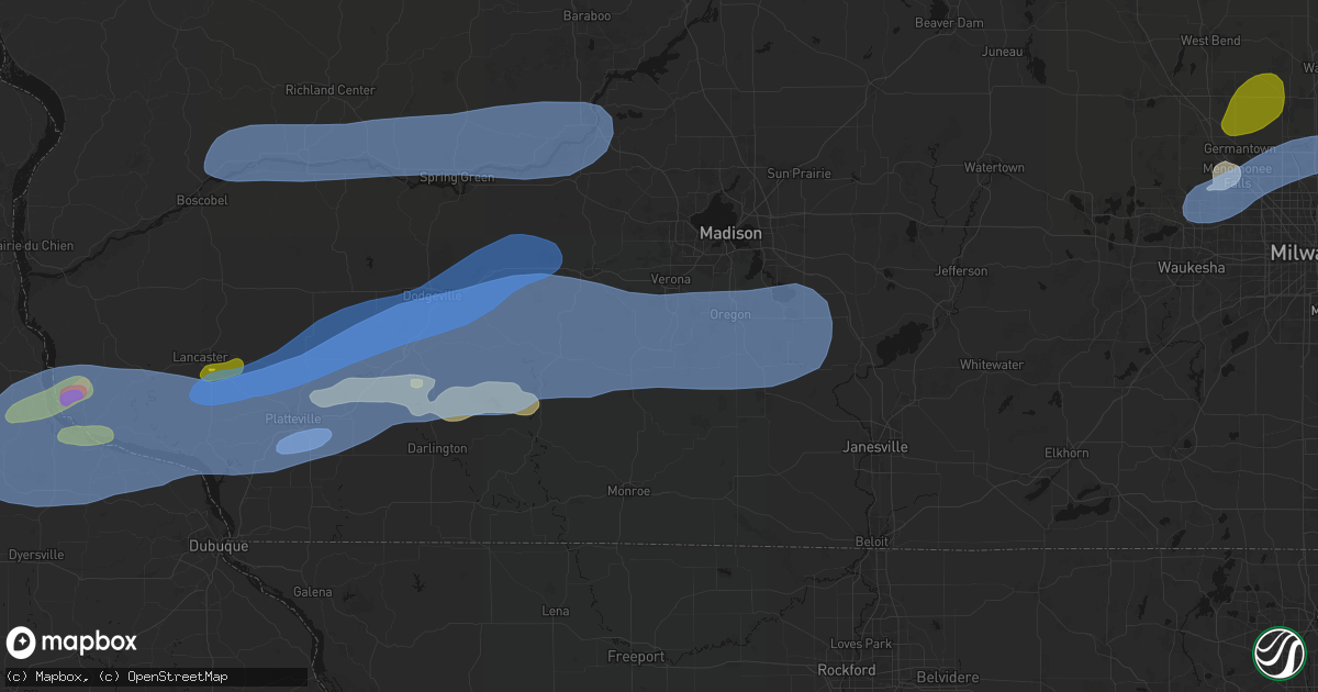 Hail map in Belleville, WI on July 2, 2026