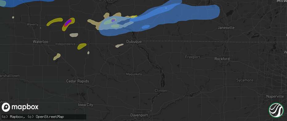 Hail map in Bellevue, IA on July 2, 2026