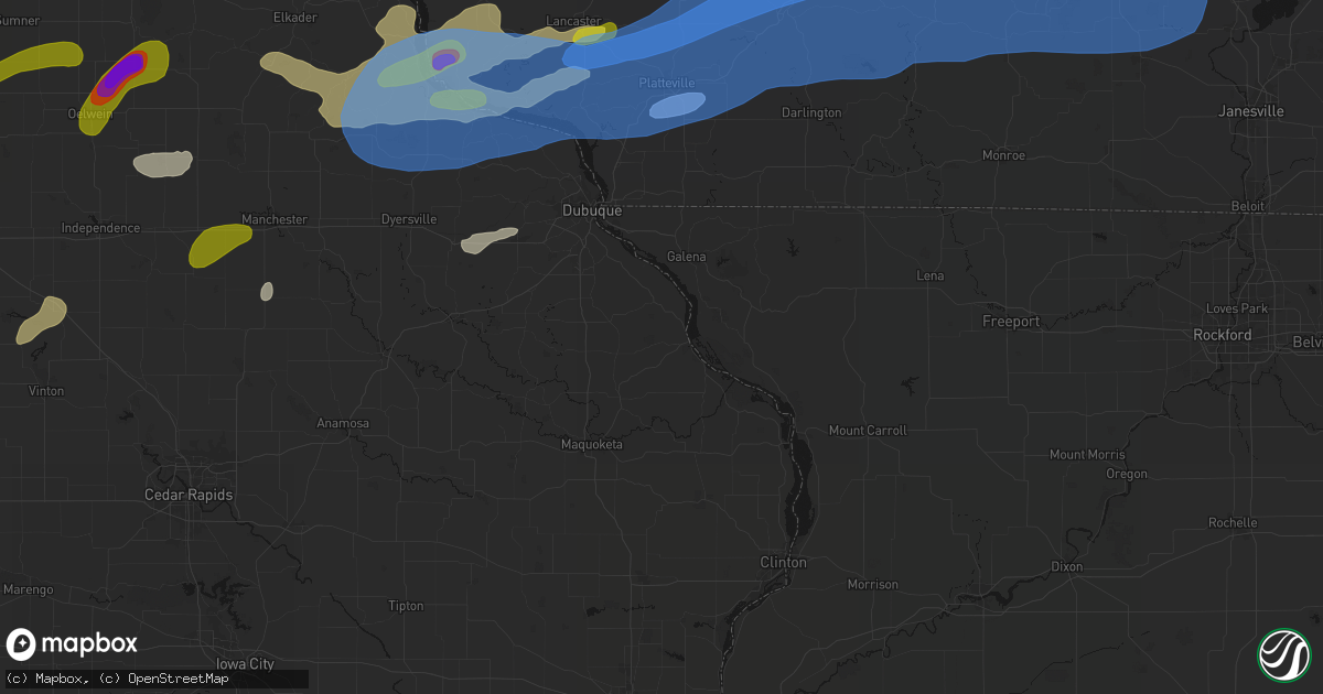Hail map in Bellevue, IA on July 2, 2026
