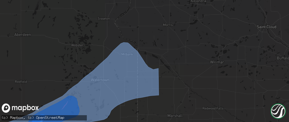 Hail map in Bellingham, MN on July 2, 2026