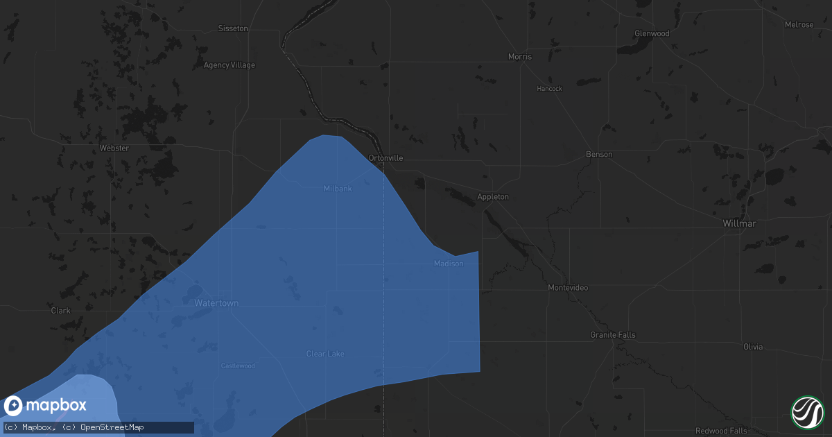 Hail map in Bellingham, MN on July 2, 2026