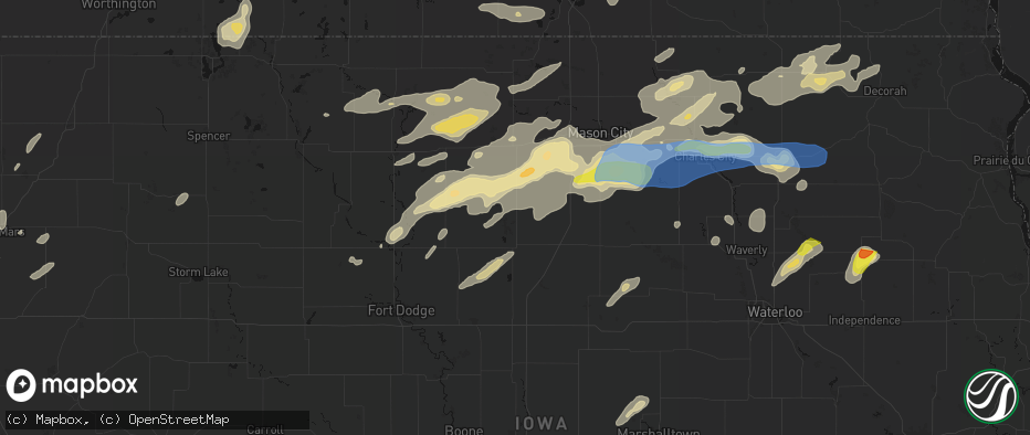 Hail map in Belmond, IA on July 2, 2026