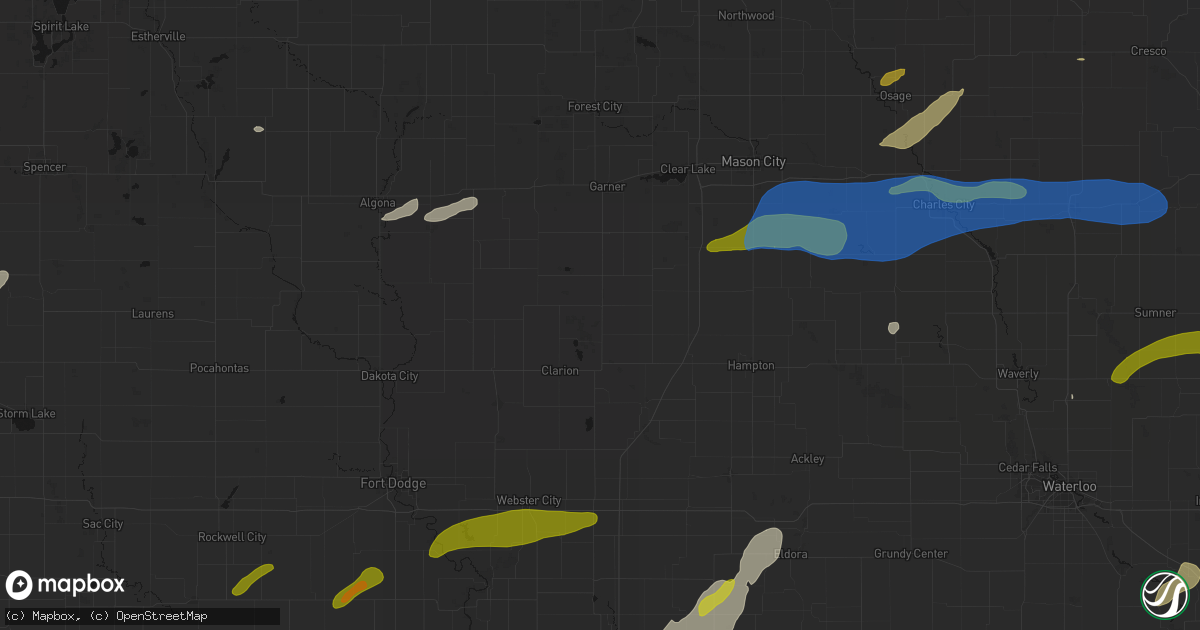 Hail map in Belmond, IA on July 2, 2026