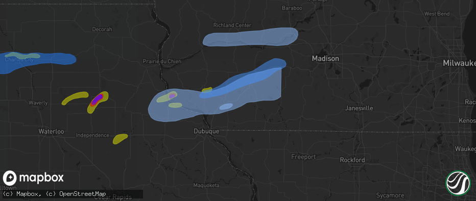 Hail map in Belmont, WI on July 2, 2026