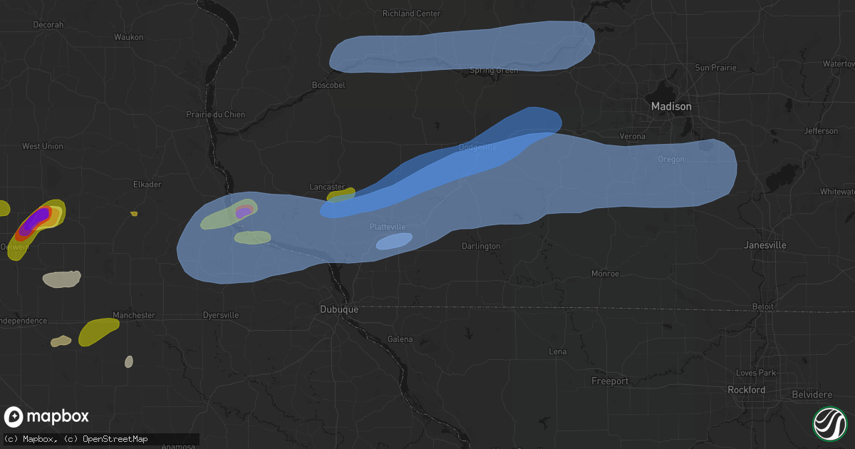 Hail map in Belmont, WI on July 2, 2026