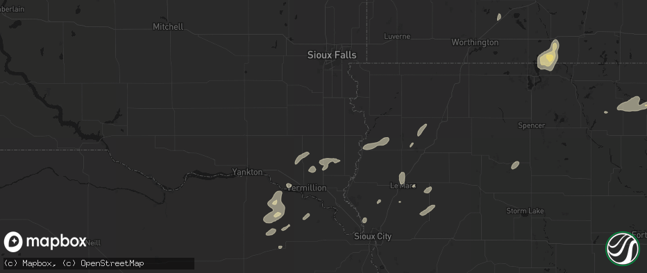 Hail map in Beresford, SD on July 2, 2026