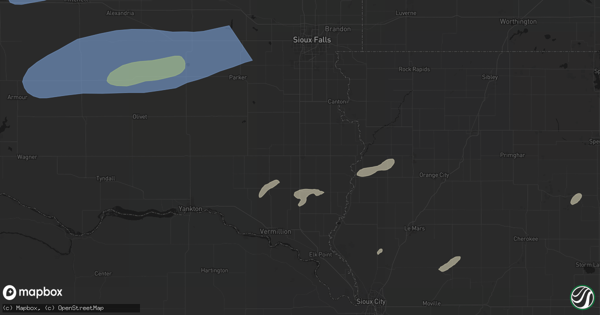 Hail map in Beresford, SD on July 2, 2026