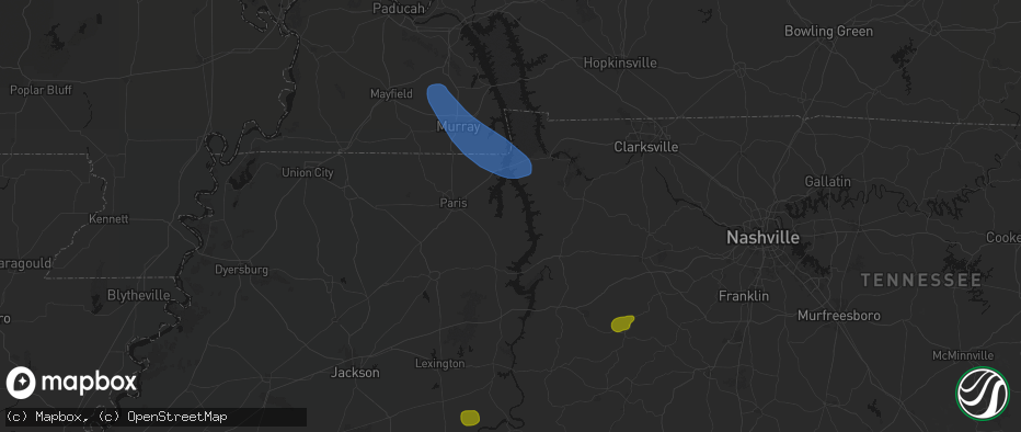 Hail map in Big Sandy, TN on July 2, 2026
