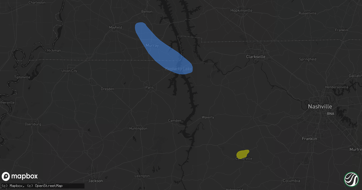 Hail map in Big Sandy, TN on July 2, 2026
