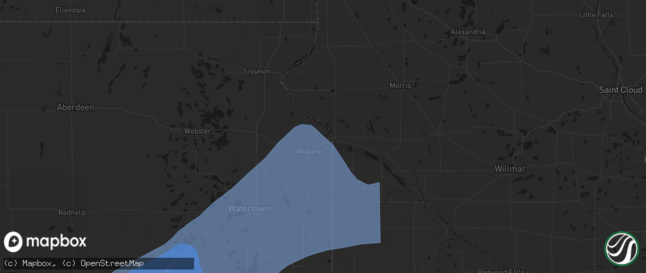 Hail map in Big Stone City, SD on July 2, 2026