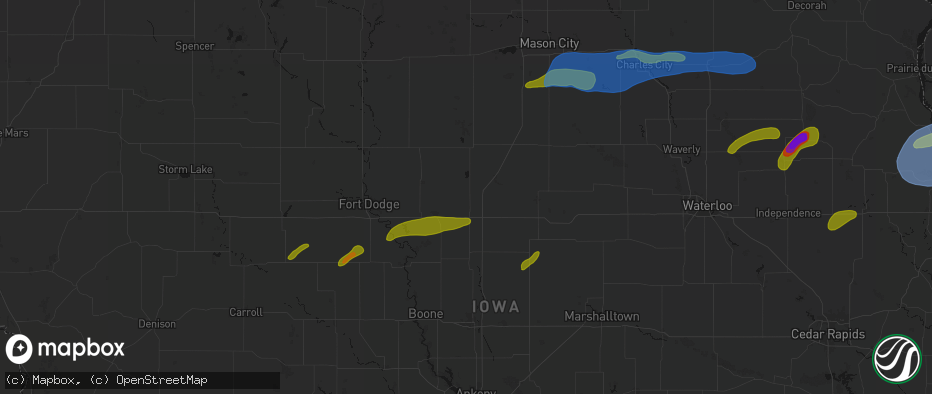 Hail map in Blairsburg, IA on July 2, 2026