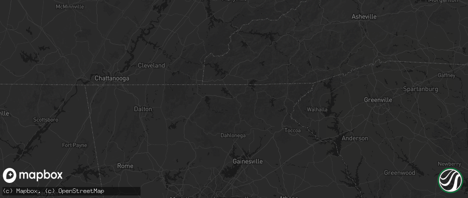Hail map in Blairsville, GA on July 2, 2026