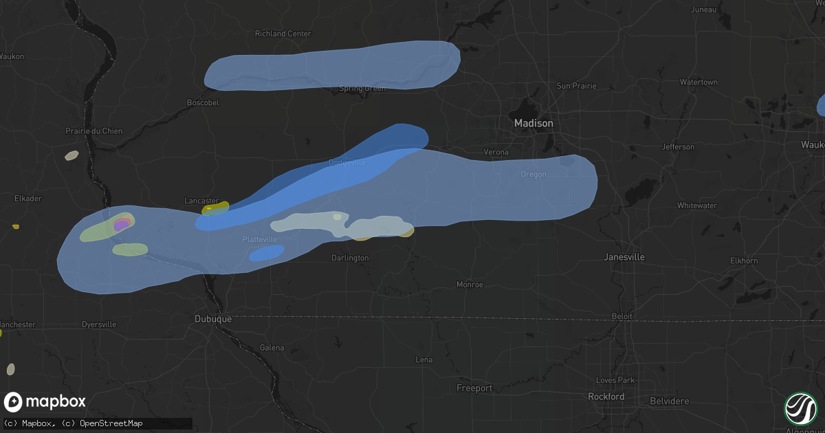 Hail map in Blanchardville, WI on July 2, 2026