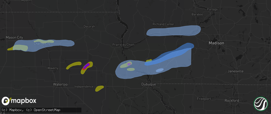 Hail map in Bloomington, WI on July 2, 2026