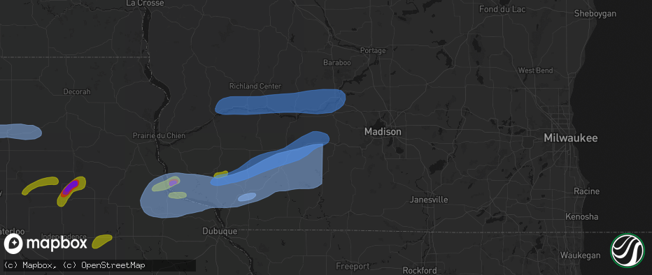Hail map in Blue Mounds, WI on July 2, 2026