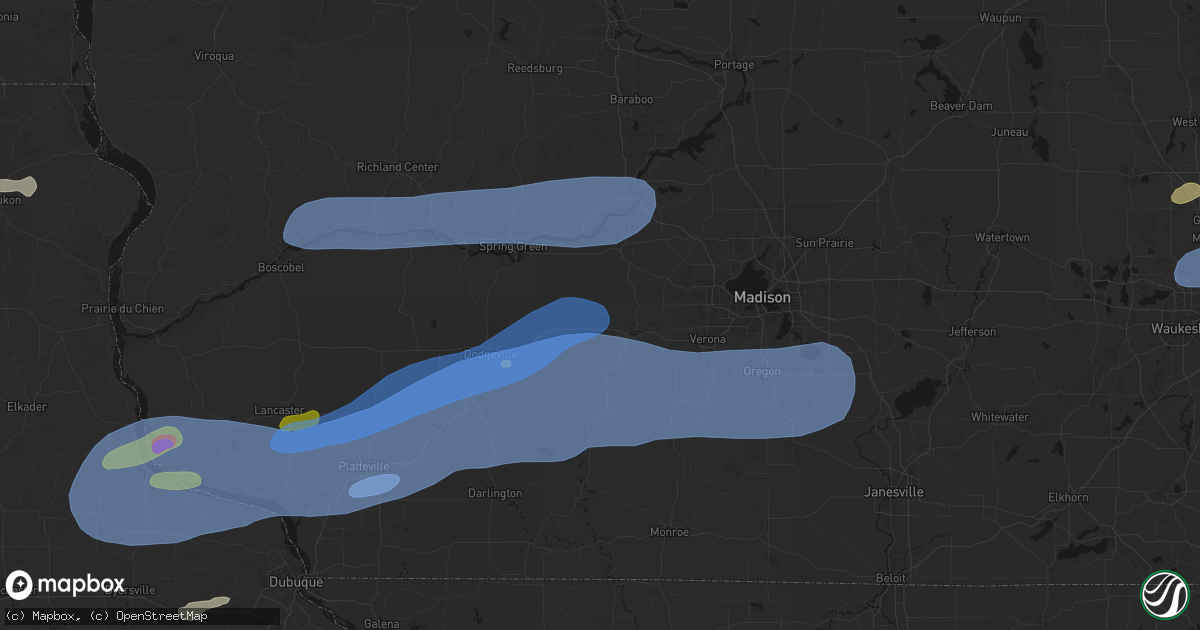 Hail map in Blue Mounds, WI on July 2, 2026