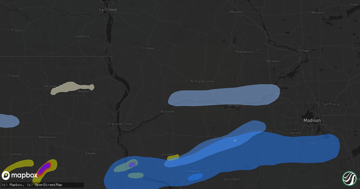 Hail map in Blue River, WI on July 2, 2026