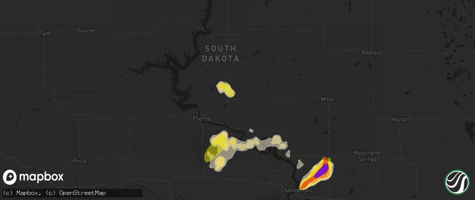Hail map in Blunt, SD on July 2, 2026