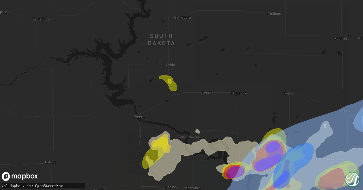 Hail map in Blunt, SD on July 2, 2026