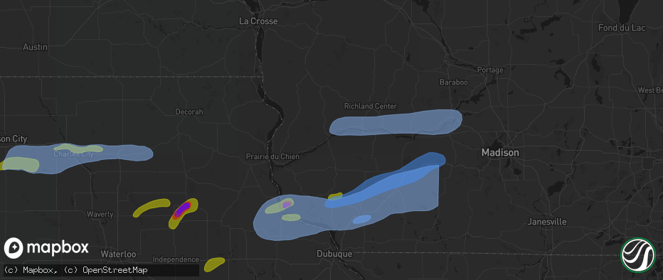 Hail map in Boscobel, WI on July 2, 2026